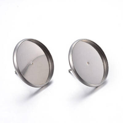 Flat Round 304 Stainless Steel Stud Earring Settings