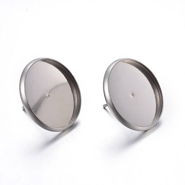 Flat Round 304 Stainless Steel Stud Earring Settings
