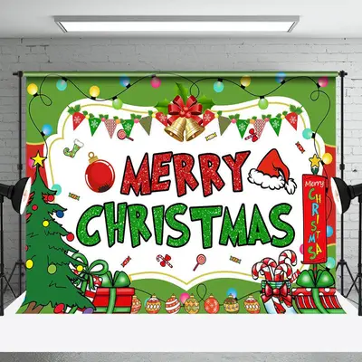 Aperturee White Green Tree Bell Gifts Merry Christmas Backdrop - Aperturee