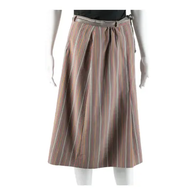 Belted Womens Pleated Skirt Grey Knee Length 90s Striped S