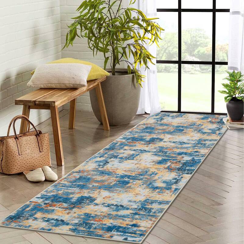 Garvee Area Rug Washable Non-Shedding Abstract Soft Non-Slip Rug for Living Room Dining Room Indoor Playroom 2x6Ft Golden Blu...