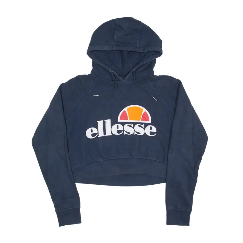 ELLESSE Crop Hoodie Blue Pullover Womens S