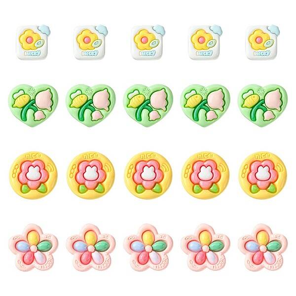 20Pcs 4 Styles Opaque Flower Resin Cabochons
