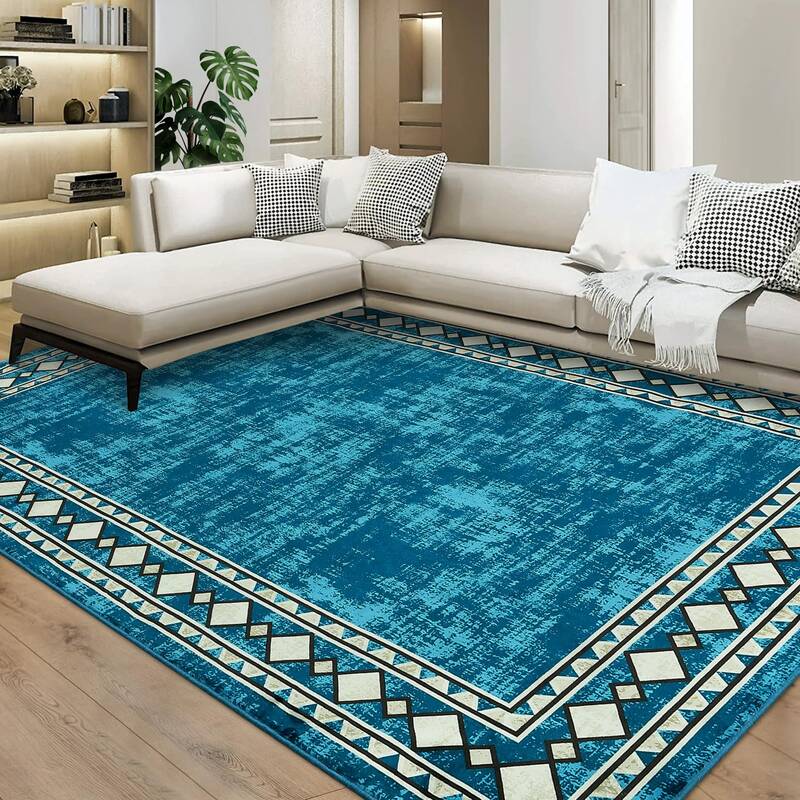 Garvee Bordered Blue-Green 5x7 Area Machine Washable Rug Modern Bordered Carpet Rug Stain Resistant Non-Slip Accent Rug Minim...