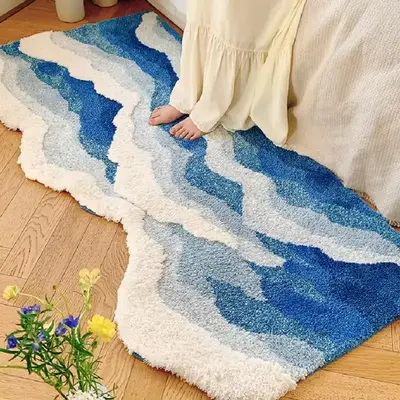 Sea Wave Pattern Tufted Modern Shaggy Rug, 1 Count Non-slip Soft Floor Mat, Contemporary Fluffy Modern Rug, Fluffy Area Rug, ...