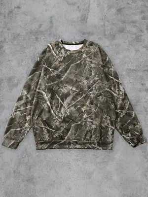 Men's All Over Print Drop Shoulder Sweatshirt, Regular Fit Casual Long Sleeve Round Neck Pullover for Daily Wear, Fashion Men...