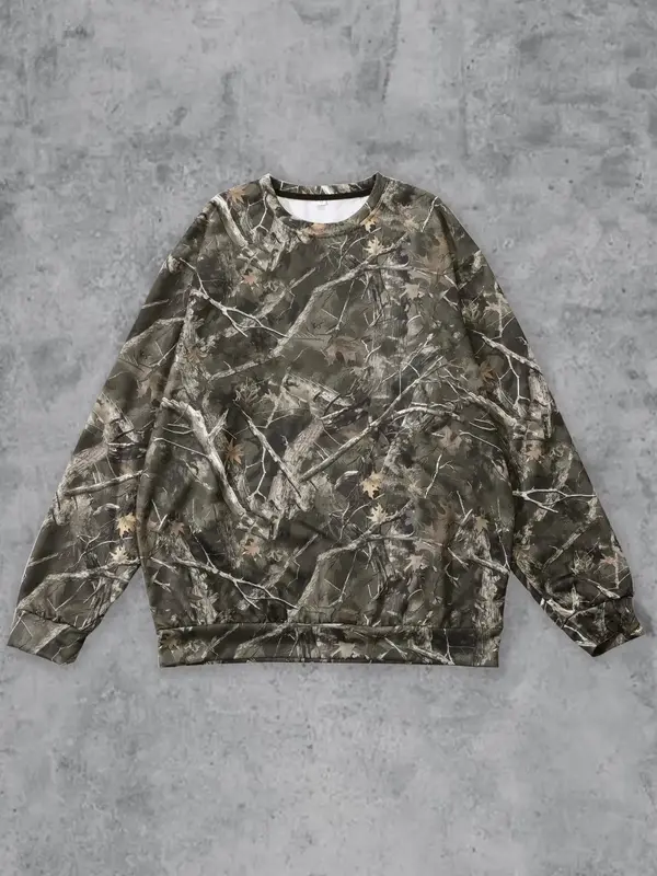 Men's All Over Print Drop Shoulder Sweatshirt, Regular Fit Casual Long Sleeve Round Neck Pullover for Daily Wear, Fashion Men...