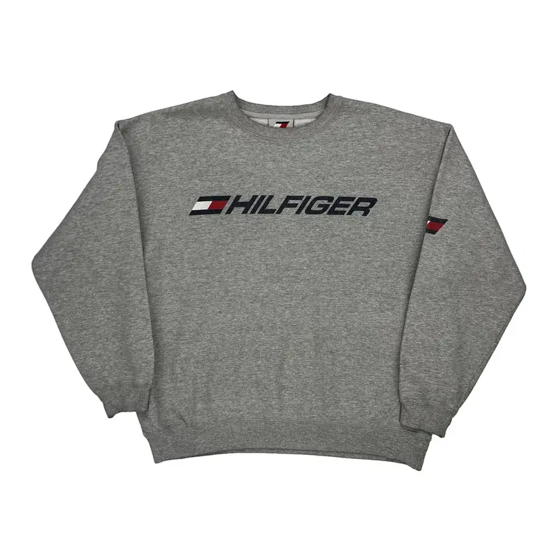 Tommy Hilfiger Spellout Sweatshirt - Large Grey Cotton Blend
