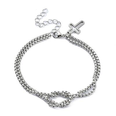 Tarnish Resistant 304 Stainless Steel Hollow Cross Charm Bracelet with Double Layer Box Chains