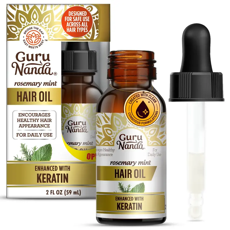 2oz Travel Pack - GuruNanda Rosemary Mint for Hair Growth with Keratin & Vitamin E Oil - Encourages Scalp Shine & Hair Streng...