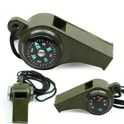 Mini Whistle, 1 Count 3-in-1 Whistle with Compass & Thermometer, Outdoor Camping Hiking Whistle, Suitable for Solocamping, Bi...
