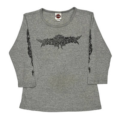 Chicago Harley Davidson Graphic Long Sleeve T-Shirt - Large Grey Cotton Blend