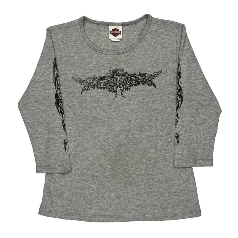 Chicago Harley Davidson Graphic Long Sleeve T-Shirt - Large Grey Cotton Blend