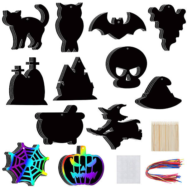 Halloween Rainbow Scratch Paper Art Pendant Decoration Kits