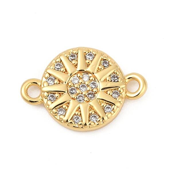 Brass Micro Pave Clear Cubic Zirconia Sun Connector Charms