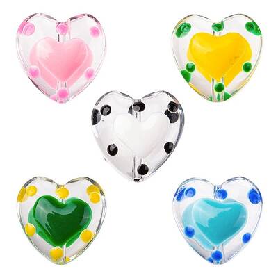 5Pcs 5 Colors Transparent Glass Heart Beads