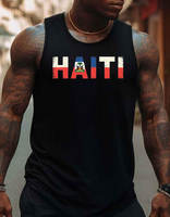 Men's Haiti Flag Print Tank Top - Breathable Sleeveless Athletic Shirt, Navy Blue with Bold HAITI Design, Lightweight Cotton ...