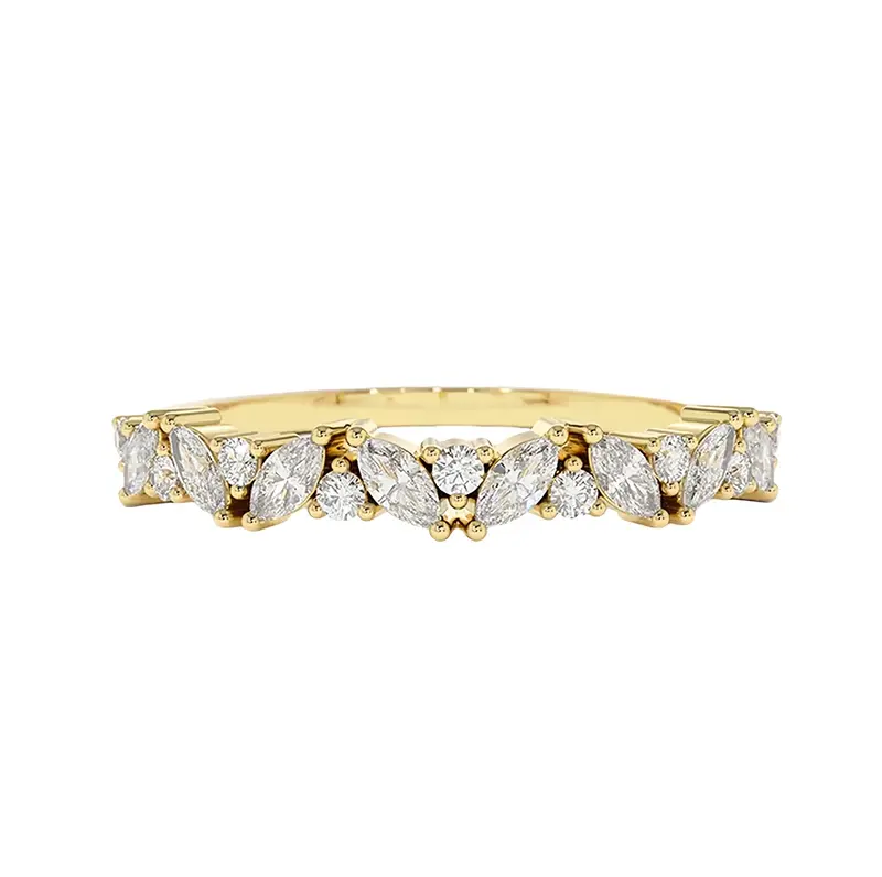 10K Gold Slanted Marquise and Round Diamond Ring D Color VVS-VS Clarity