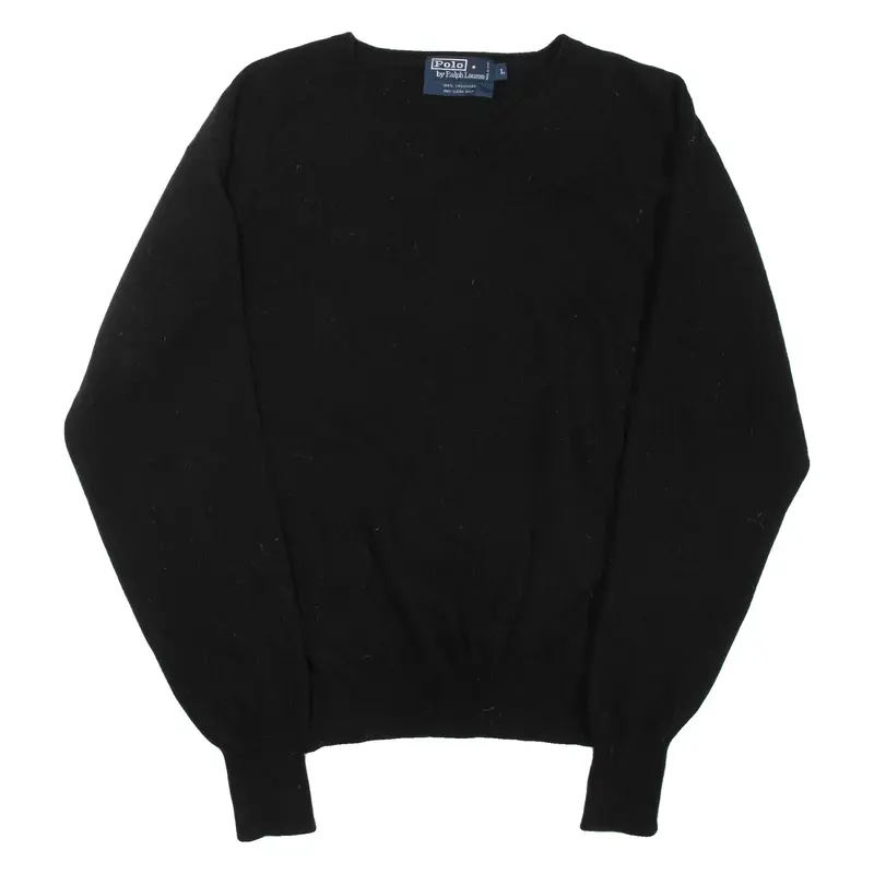POLO RALPH LAUREN Mens Jumper Black V-Neck Tight Knit Cashmere L