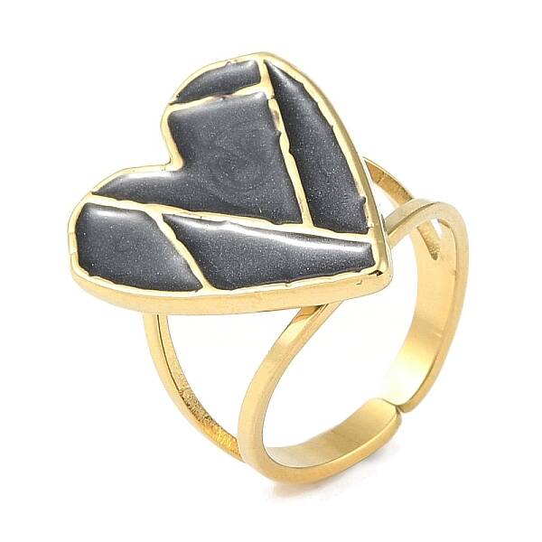 Ion Plating(IP) 304 Stainless Steel Enamel Heart Cuff Finger Rings