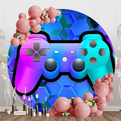 Gamepad Technological Round Birthday Backdrop For Boy - Aperturee