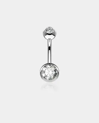 Bezel Set CZ Titanium Belly Ring - Clear CZ / 14mm