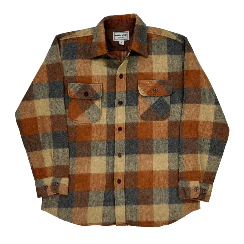 Osh Man'S Checked Flannel Shirt - Large Brown Polyester Blend