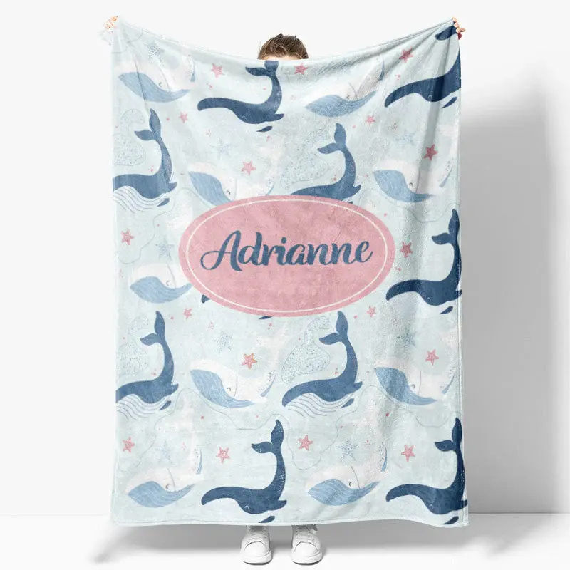 Blue White Whales Stars Step And Repeat Custom Blanket - Aperturee
