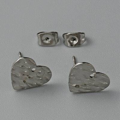 304 Stainless Steel Textured Geometry Stud Earring Findings with Hole