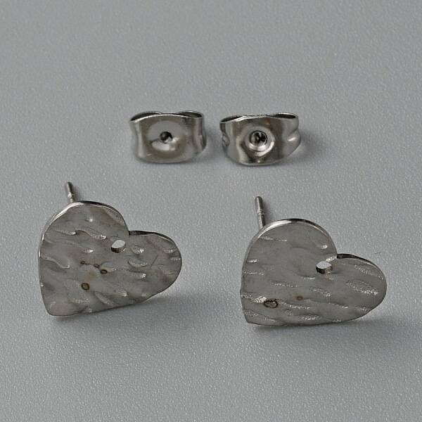 304 Stainless Steel Textured Geometry Stud Earring Findings with Hole