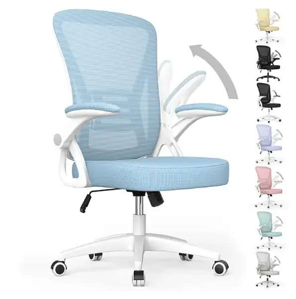 Adjustable Height Office Chair, Swivel Chair with Flip Armrests and Lumbar Support, Breathable Mesh Computer Chair for Home/S...