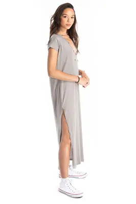 maxi v neck dress - grey | Size: small