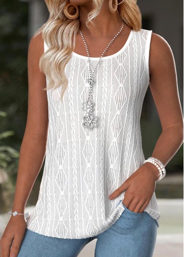 Modlily White Tummy Coverage Sleeveless Round Neck Tank Top - L