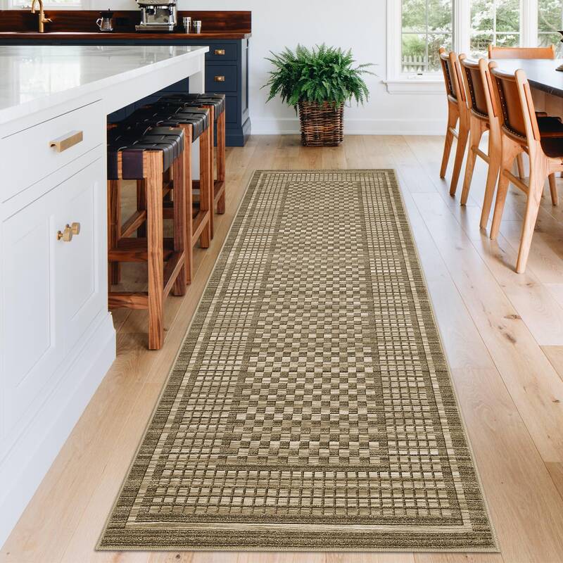 Garvee Washable Runner Rug 2x6 - Non Slip, Stain Resistant, Soft Polyester - Modern Brown, Low Pile - Kitchen, Entryway, Bedr...