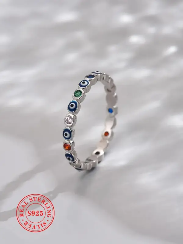 925 Sterling Silver Fashion Eye Design Ring, Casual Simple Accessories for Women, Simple  Silver Engagement Ring for Party, D...
