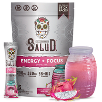 Salud 2-in-1 Energy & Focus Drink Mix with 200mg Organic Caffeine, Pitaya (Dragon Fruit) Flavor, 350mg L-Theanine & 500mg L-T...