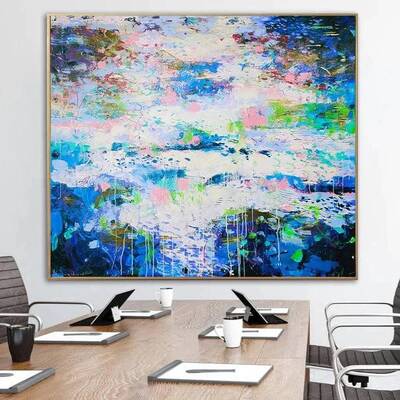 Original Colorful Blue Paintings On Canvas Modern Oil Painting Expressionism Art Textured Handmade Painting | FROZEN LAKE