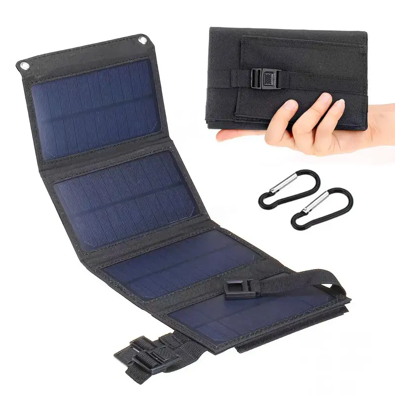 Foldable Portable Solar Panels, 1 Count Folding Solar Panel with USB 24V Charger & 2 Counts Carabiner, Outdoor Waterproof Sol...