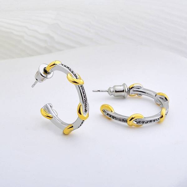 C-Shape Brass Micro Pave Clear Cubic Zirconia Stud Earrings for Women