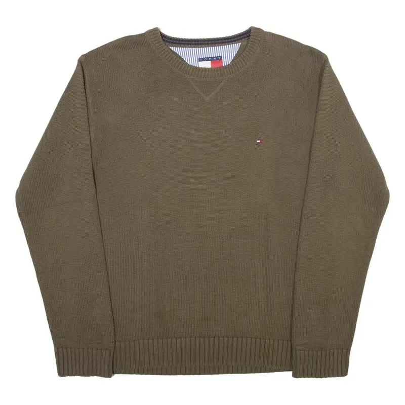 TOMMY HILFIGER Mens Jumper Green Tight Knit L