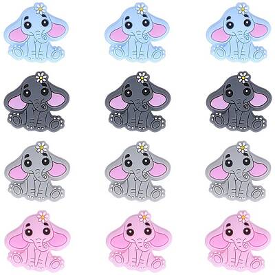12Pcs 4 Colors Elephant Food Grade Eco-Friendly Silicone Focal Beads