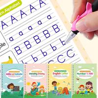 Magic Grooved Practice Learning Copybook, 4 Counts/set Reusable Grooved Handwriting Workbooks with 1 Pen & 10 Refills & 1 Ran...