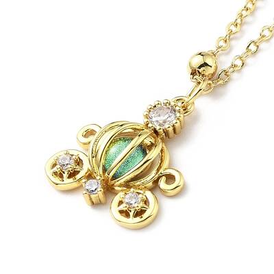 Cubic Zirconia Pumpkin Carriage Pendant Necklace with Synthetic Crystal Beads
