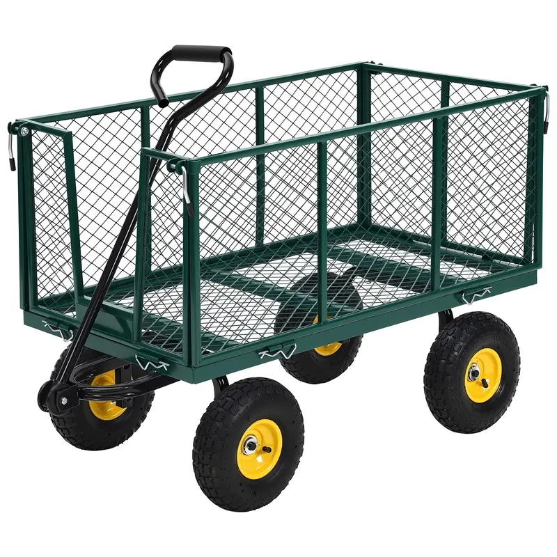 Garvee Heavy Duty Steel Garden Cart 1100 LBS Load 3-in-1 Design 10 Pneumatic Tires 180° Rotating Handle Removable Sides fo...