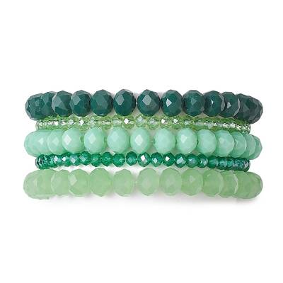 5Pcs 5 Styles Faceted Round Glass Beaded Stretch Bracelet Sets