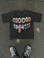 Men's Cross & Jewelry Print Short Sleeve Graphic Tee, Casual Comfy Regular Fit Round Neck T-shirt for Daily Wear, Men's Top f...