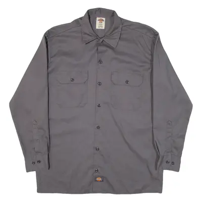 DICKIES Mens Worker Shirt Grey Long Sleeve M