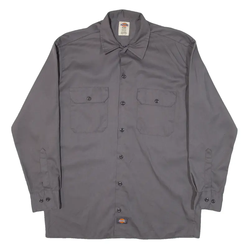 DICKIES Mens Worker Shirt Grey Long Sleeve M