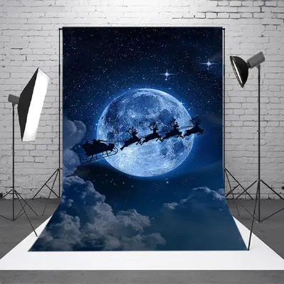 Moon Starry Elks Cloud Christmas Photoshoot Backdrop - Aperturee