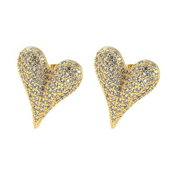 Heart Shape Brass Micro Pave Clear Cubic Zirconia Stud Earrings
